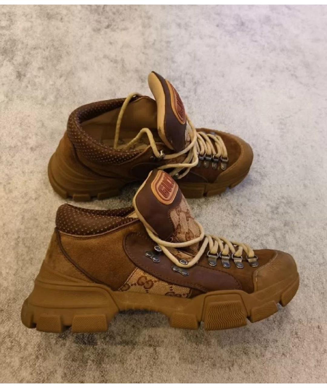 GUCCI Коричневые замшевые низкие кроссовки / кеды, фото 5