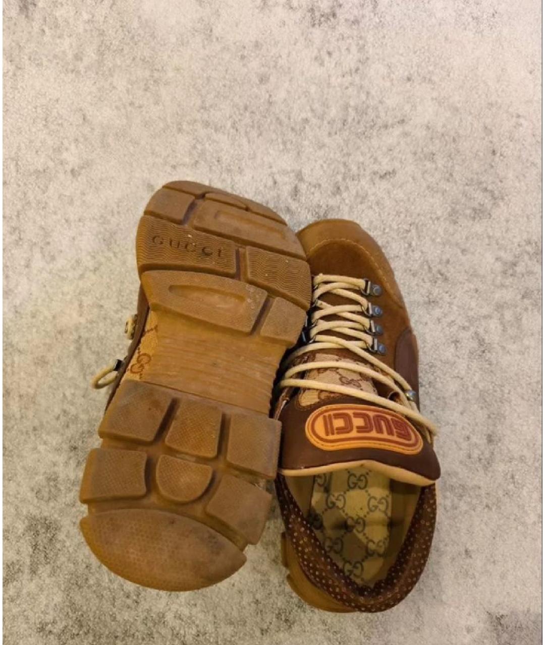 GUCCI Коричневые замшевые низкие кроссовки / кеды, фото 3