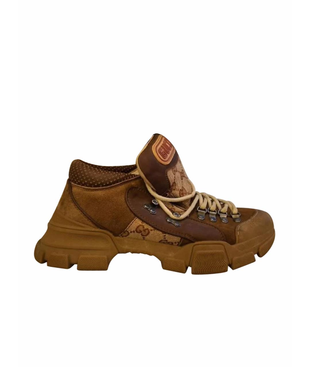 GUCCI Коричневые замшевые низкие кроссовки / кеды, фото 1