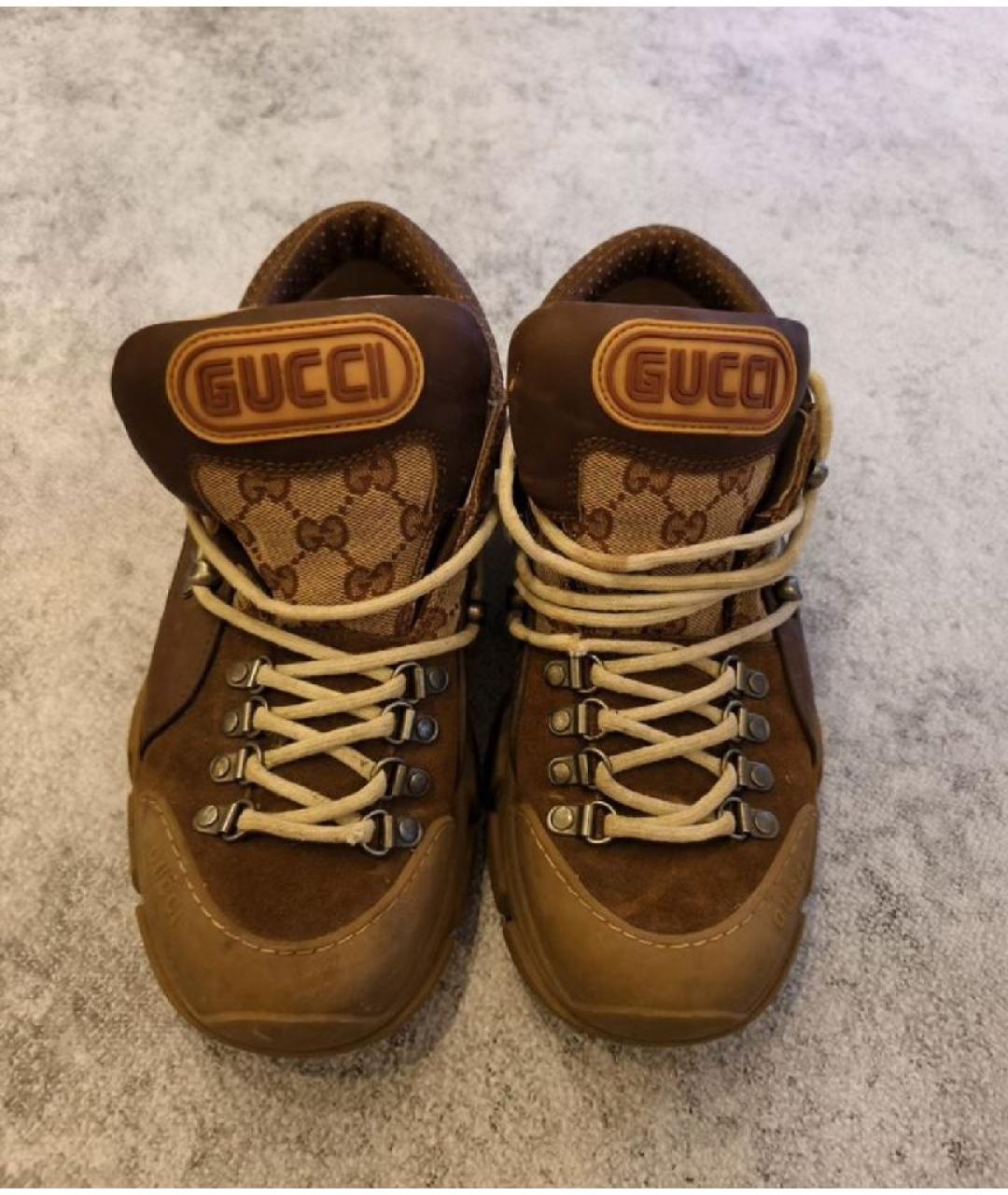 GUCCI Коричневые замшевые низкие кроссовки / кеды, фото 2