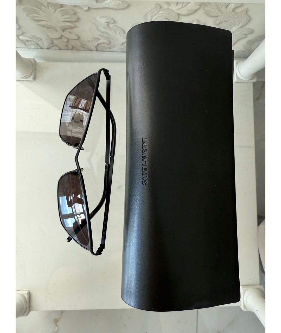 SAINT LAURENT Черные металлические солнцезащитные очки, фото 3