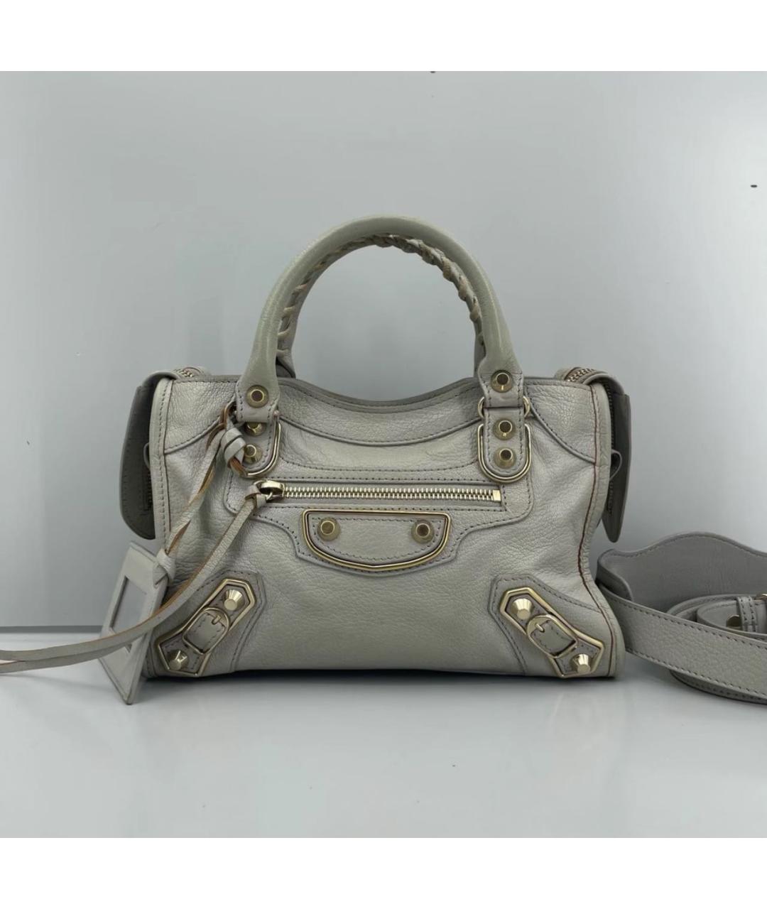 BALENCIAGA Серая кожаная сумка с короткими ручками, фото 8