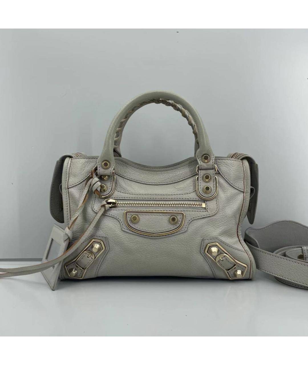 BALENCIAGA Серая кожаная сумка с короткими ручками, фото 2