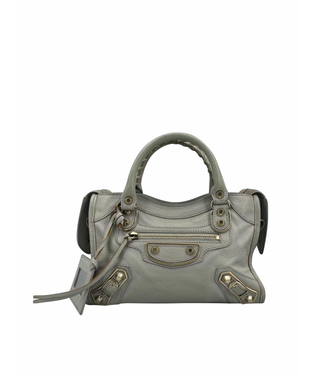 BALENCIAGA Серая кожаная сумка с короткими ручками, фото 1