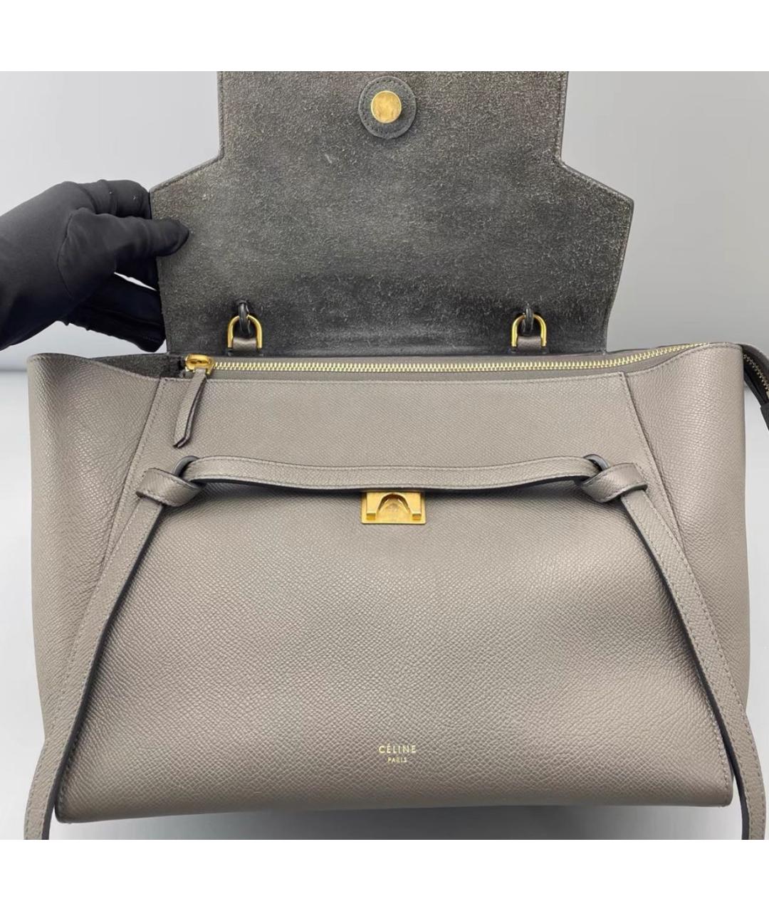 CELINE Серая кожаная сумка через плечо, фото 7