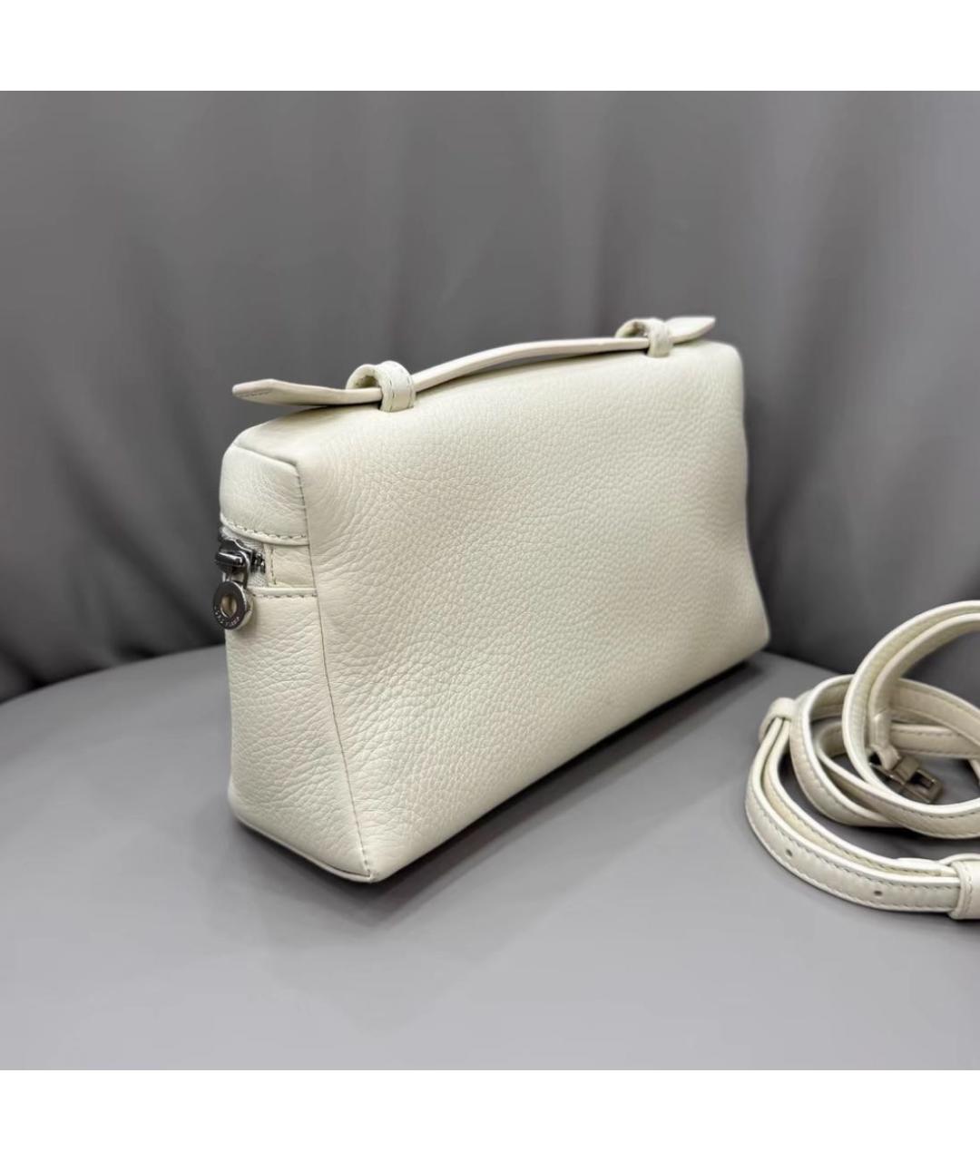 LORO PIANA Белая кожаная сумка с короткими ручками, фото 4