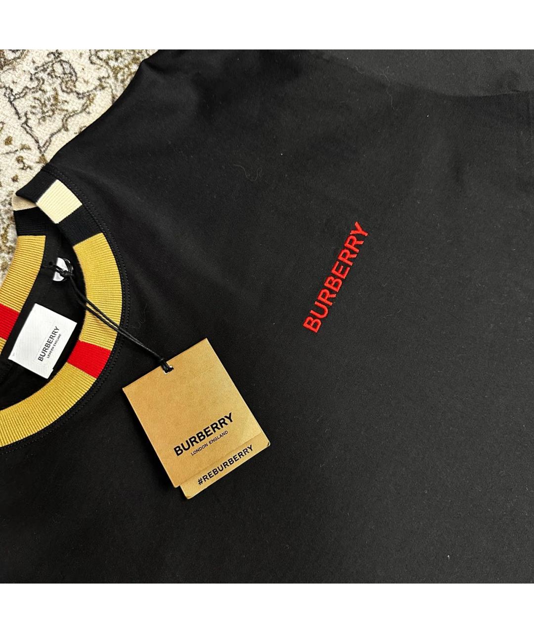 BURBERRY Черная хлопковая футболка, фото 2