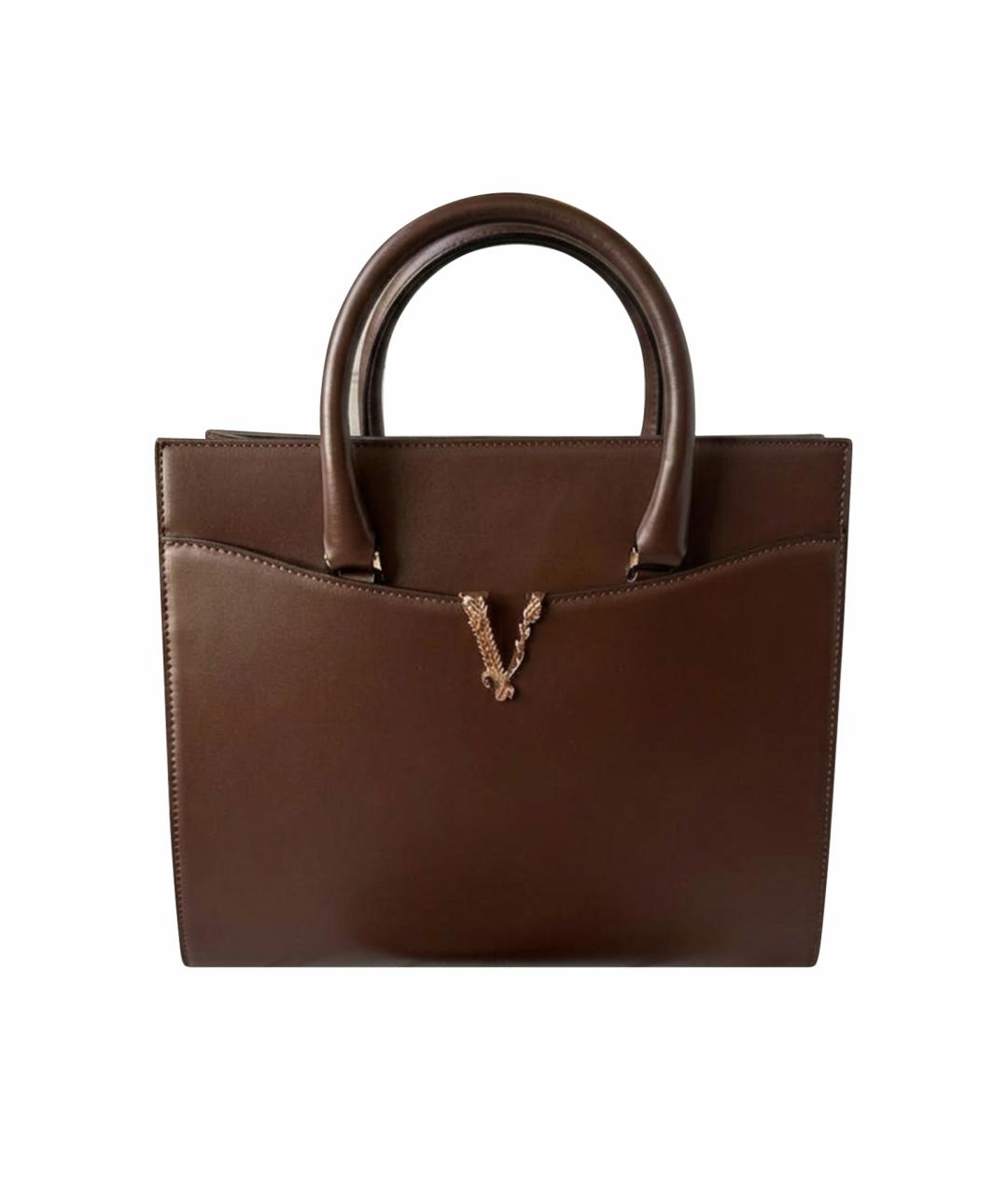 VERSACE Коричневая кожаная сумка с короткими ручками, фото 1