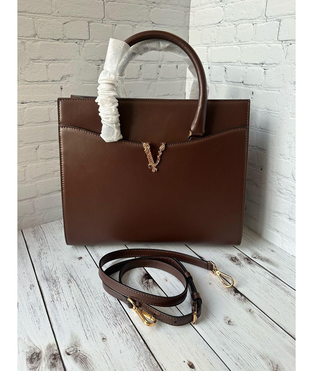 VERSACE Коричневая кожаная сумка с короткими ручками, фото 9