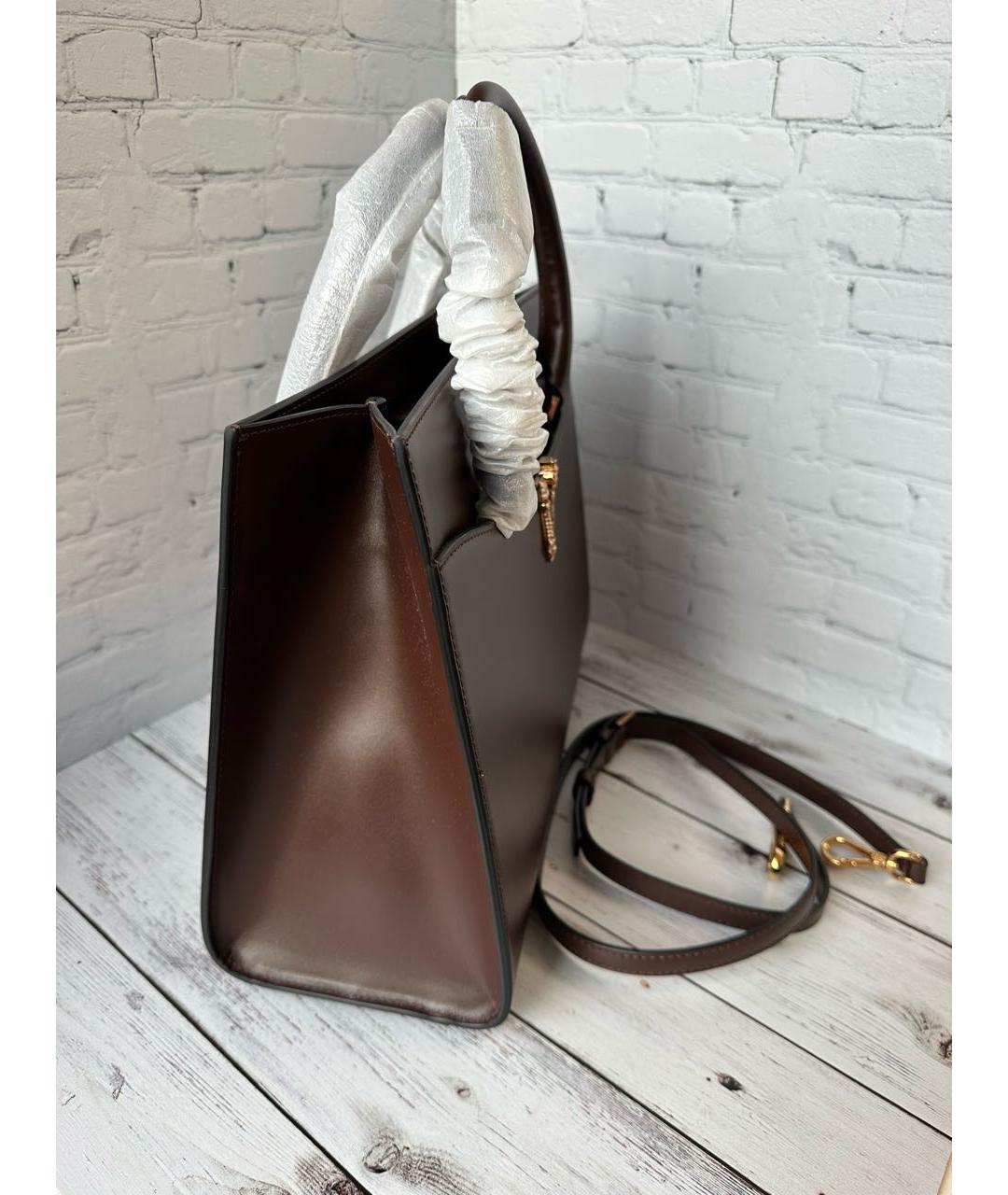 VERSACE Коричневая кожаная сумка с короткими ручками, фото 3