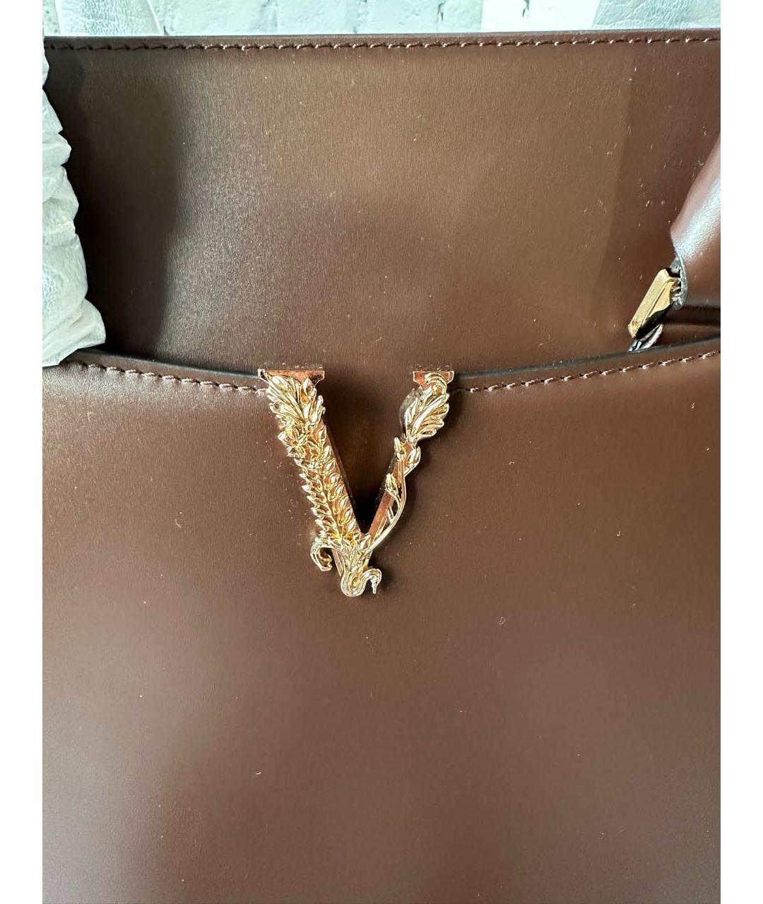 VERSACE Коричневая кожаная сумка с короткими ручками, фото 7