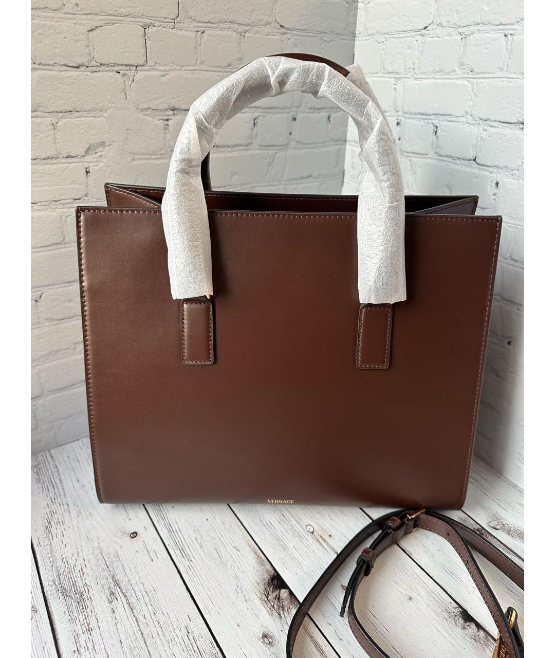 VERSACE Коричневая кожаная сумка с короткими ручками, фото 4