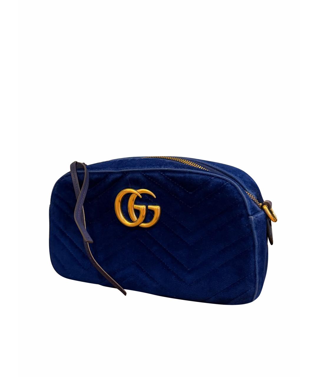 GUCCI Темно-синяя бархатная сумка через плечо, фото 1