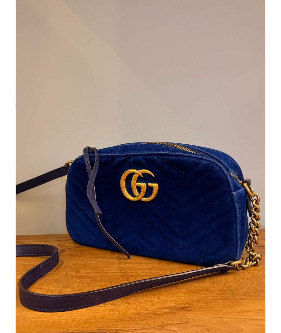 GUCCI Темно-синяя бархатная сумка через плечо, фото 5