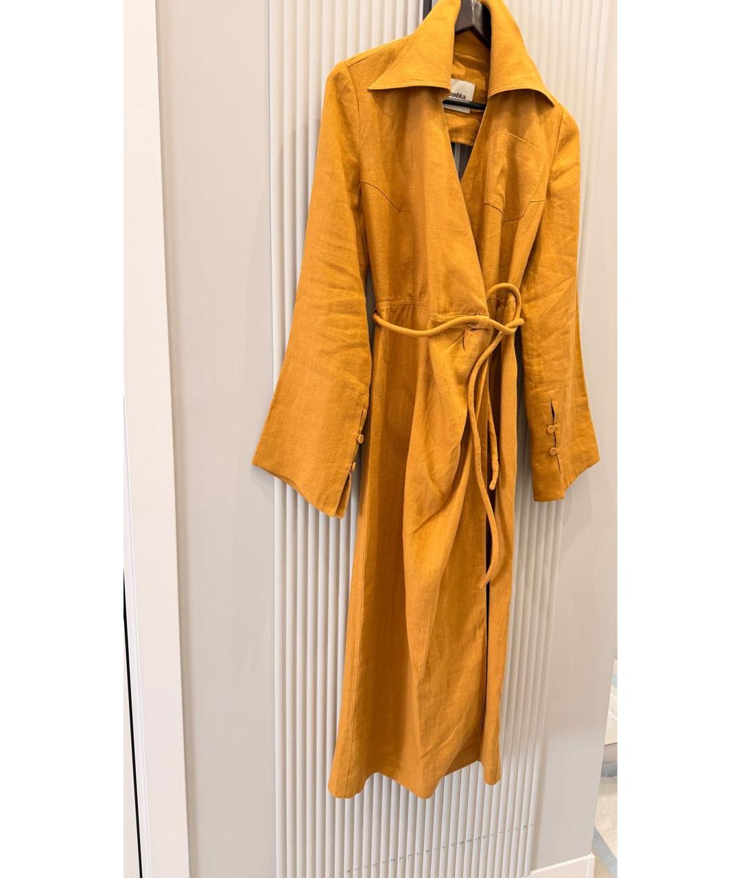 NANUSHKA Горчичное льняное повседневное платье, фото 9