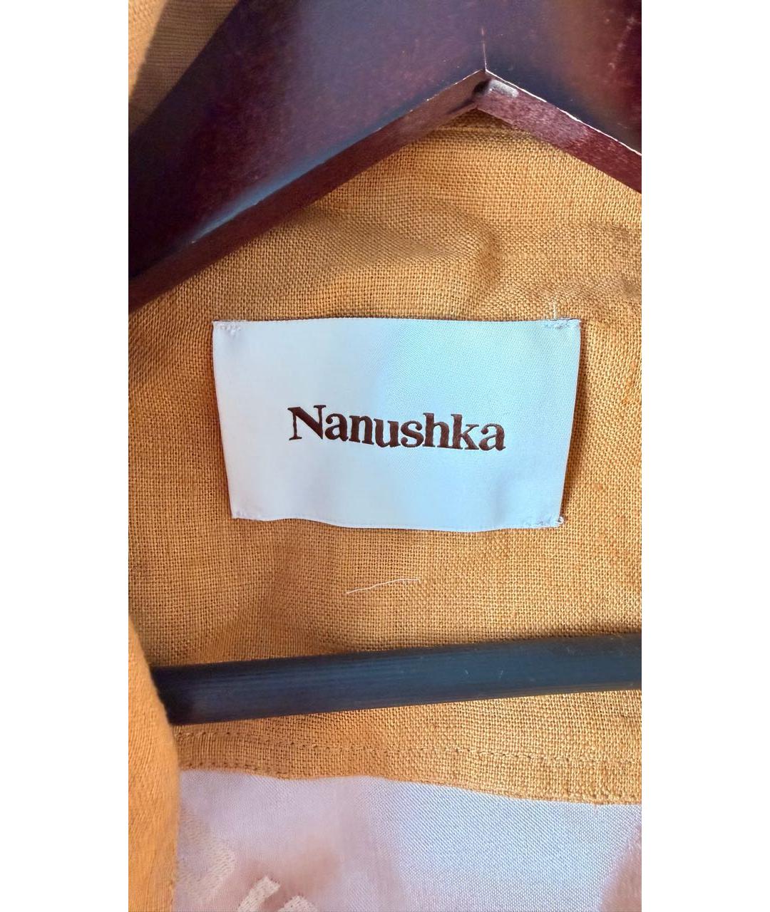NANUSHKA Горчичное льняное повседневное платье, фото 4