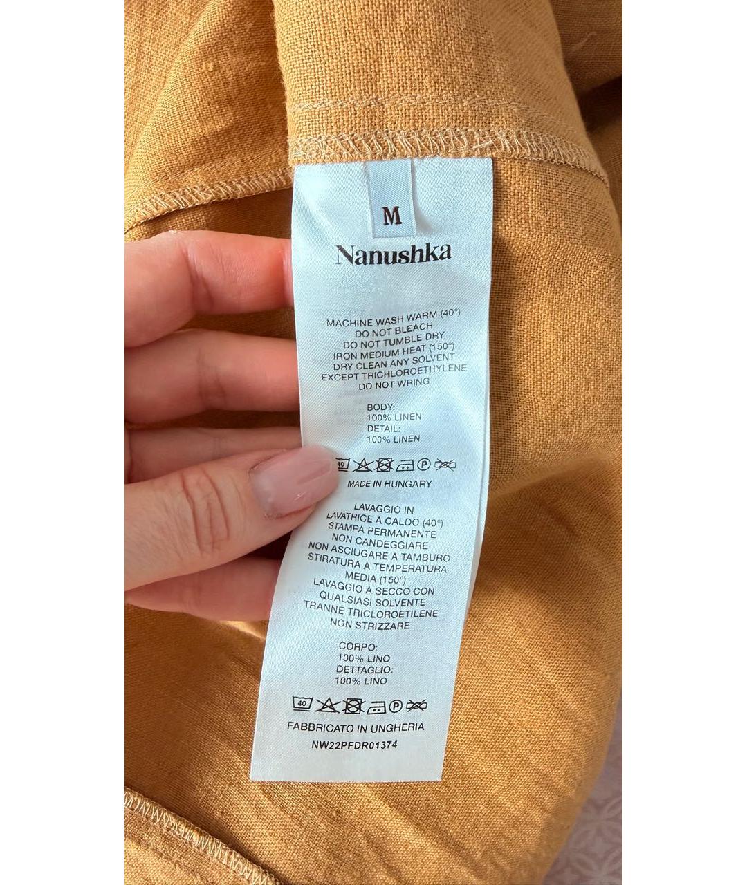 NANUSHKA Горчичное льняное повседневное платье, фото 5