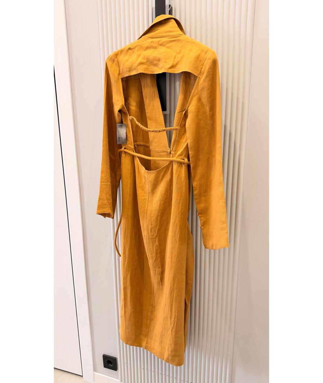 NANUSHKA Горчичное льняное повседневное платье, фото 2