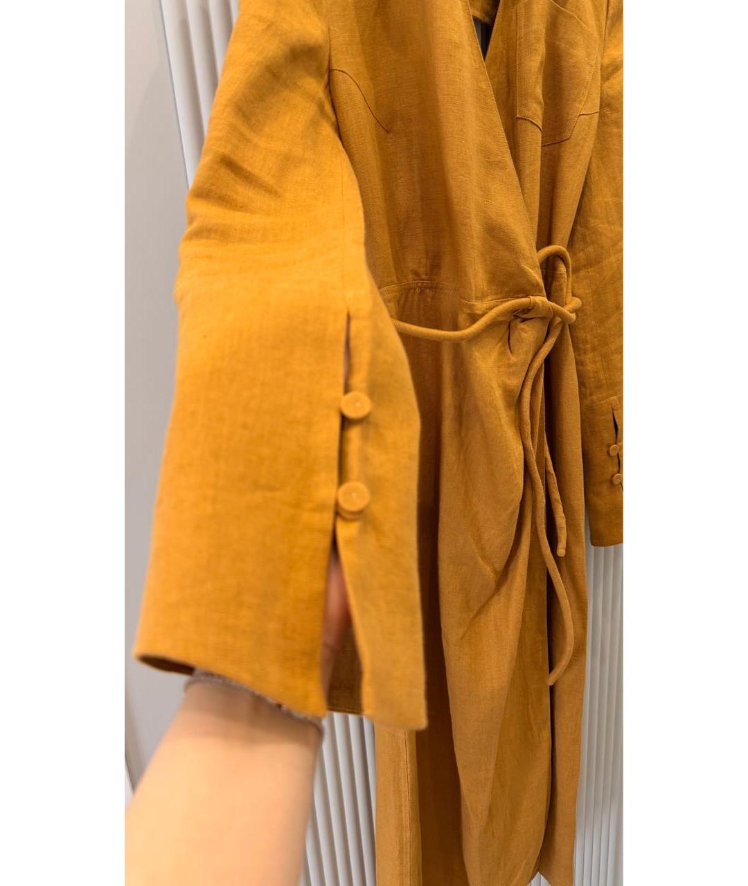 NANUSHKA Горчичное льняное повседневное платье, фото 3