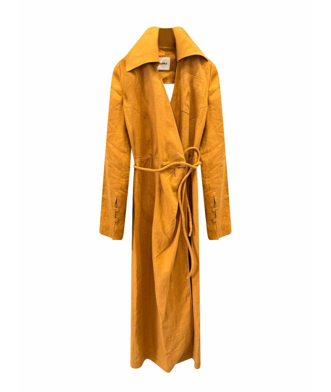 NANUSHKA Горчичное льняное повседневное платье, фото 1