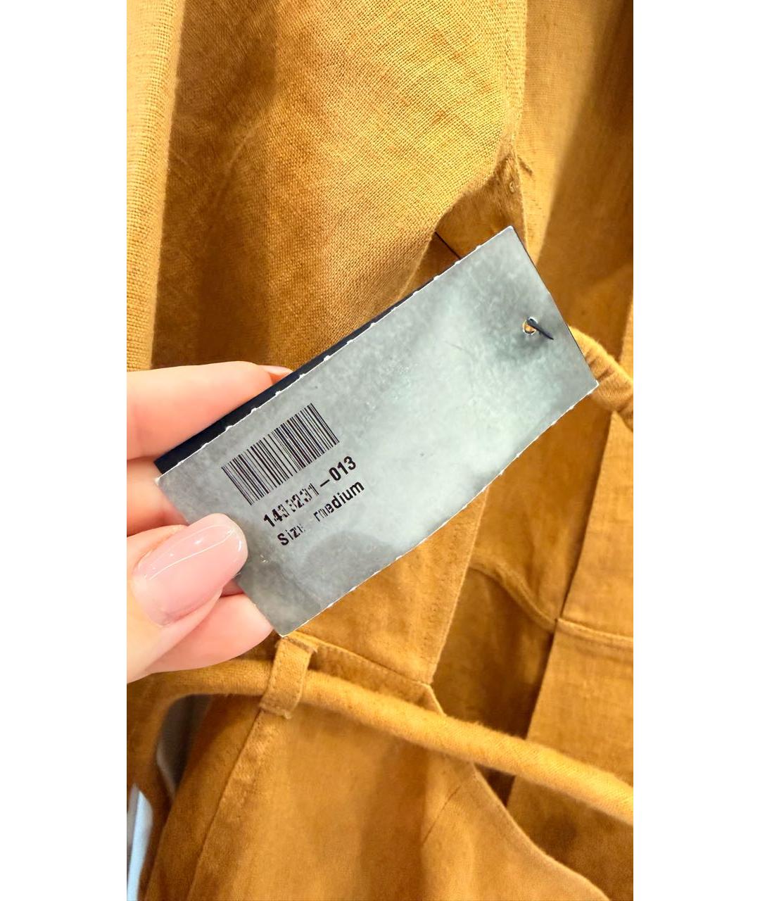 NANUSHKA Горчичное льняное повседневное платье, фото 6