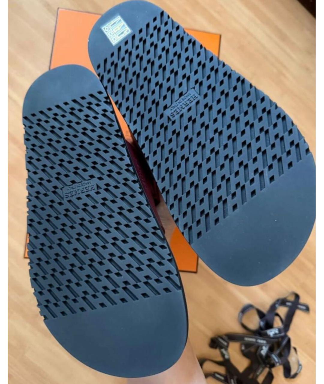 HERMES Бордовые кожаные шлепанцы, фото 3