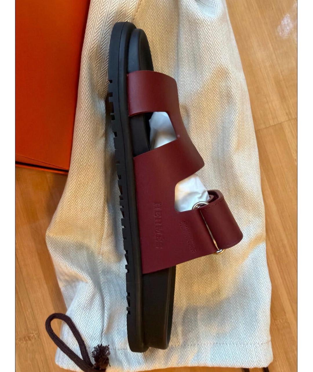 HERMES Бордовые кожаные шлепанцы, фото 5