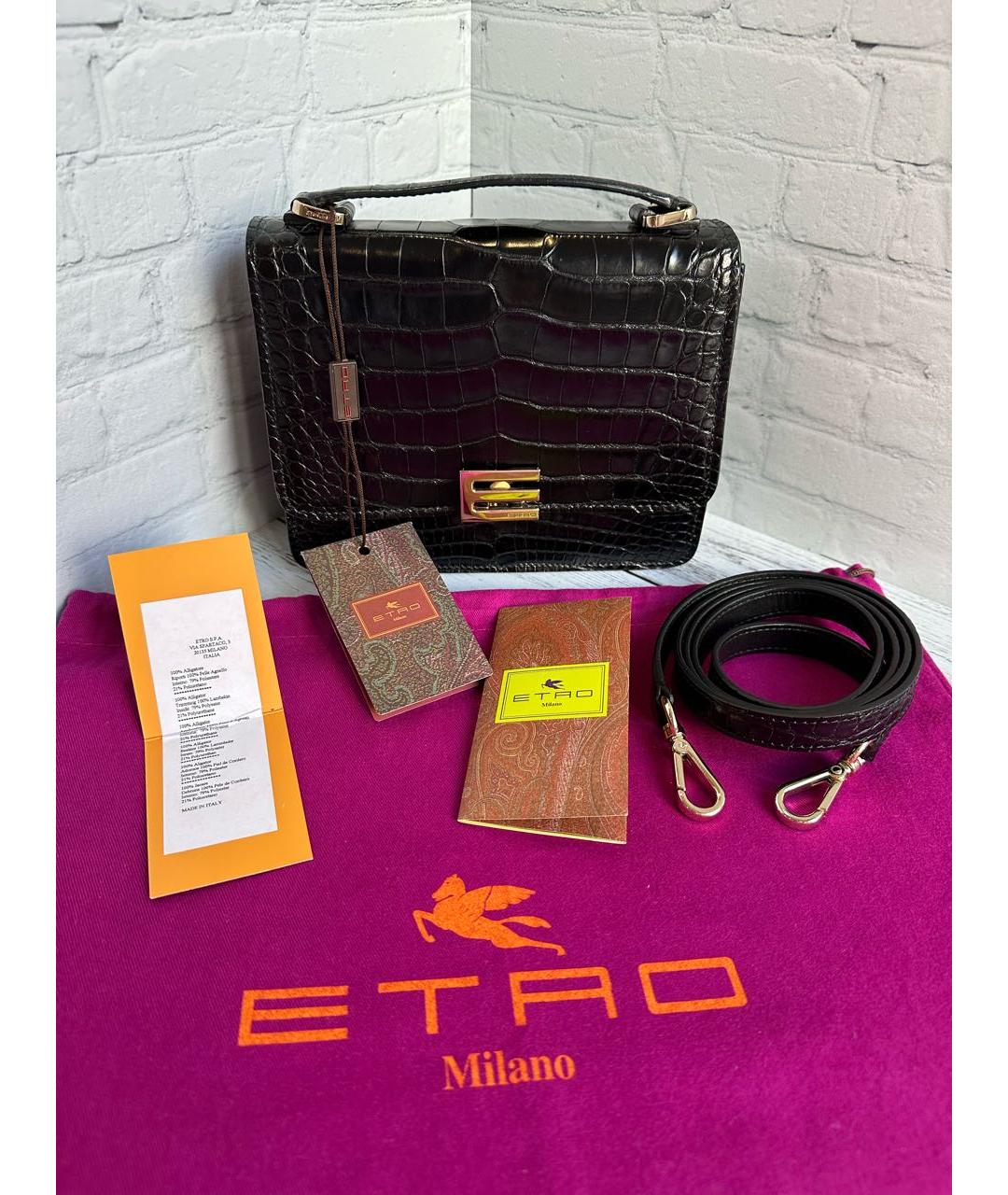 ETRO Черная сумка с короткими ручками из экзотической кожи, фото 6