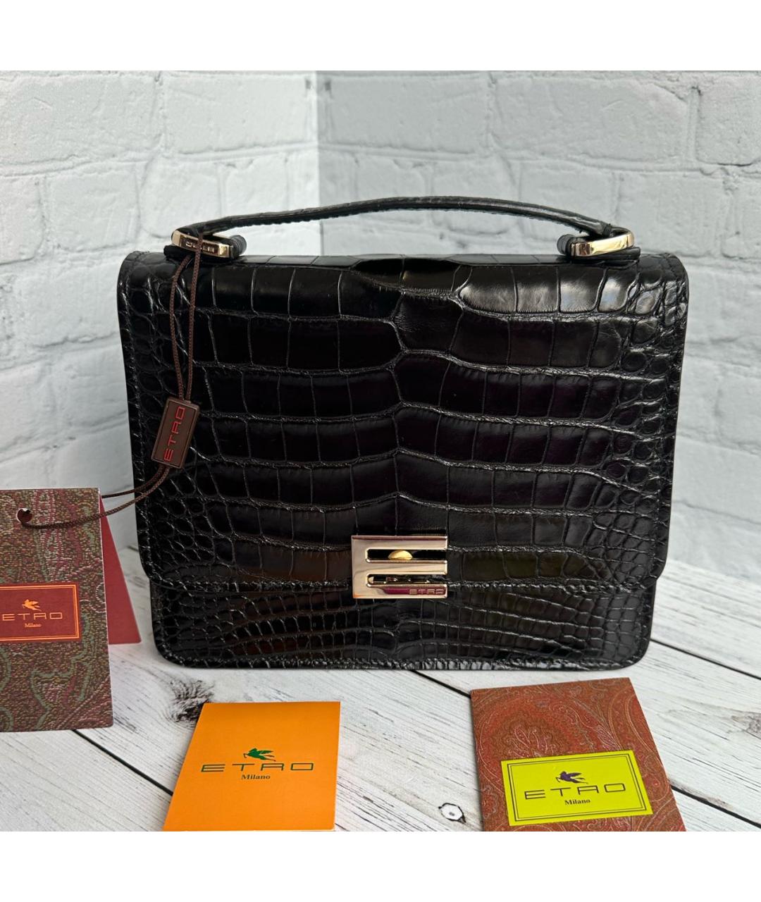 ETRO Черная сумка с короткими ручками из экзотической кожи, фото 8