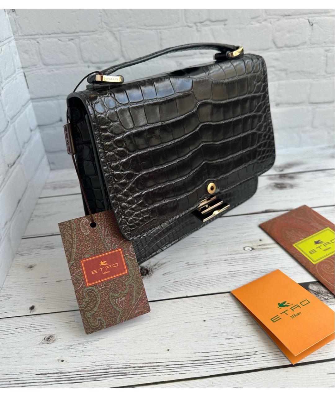 ETRO Черная сумка с короткими ручками из экзотической кожи, фото 7