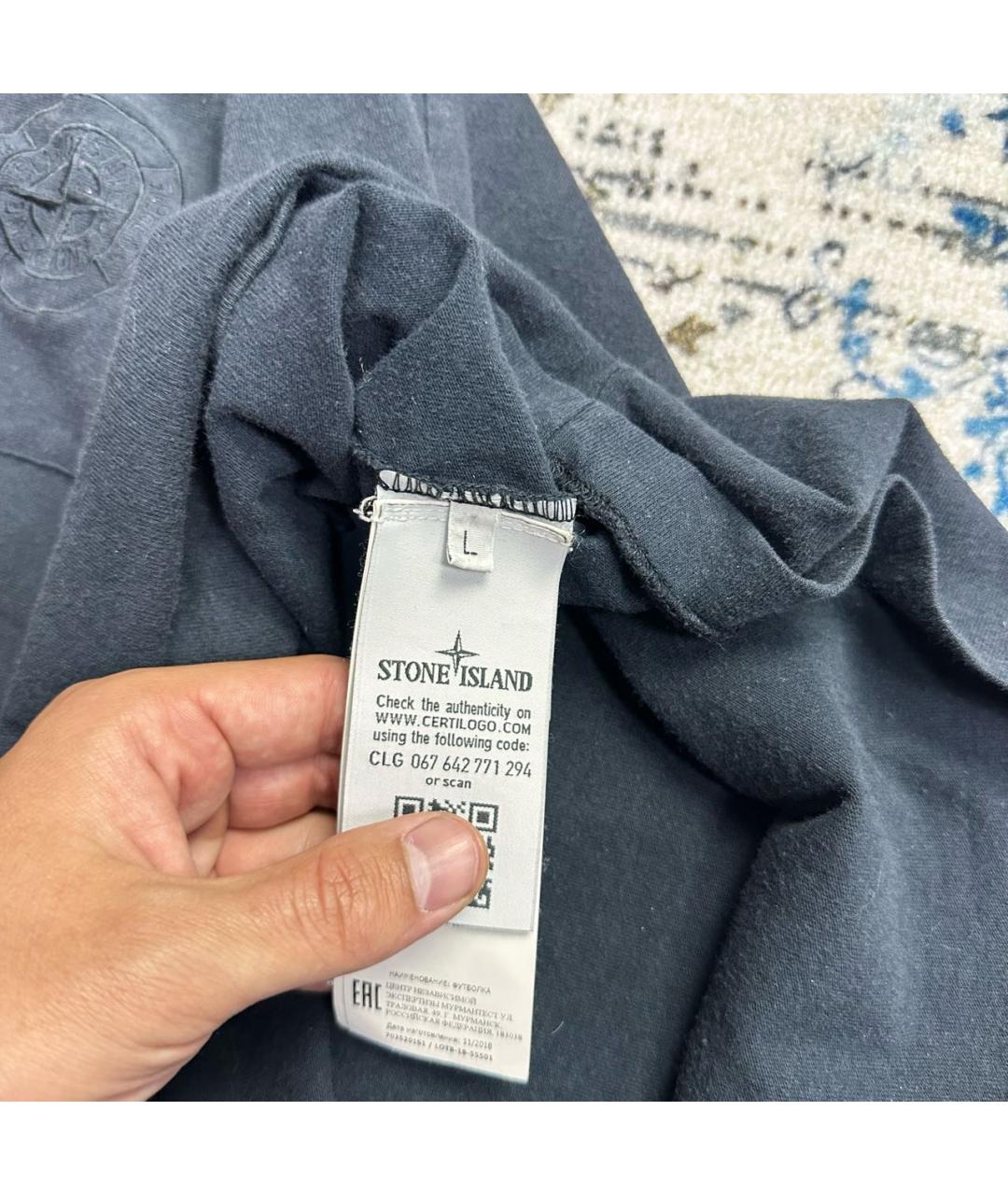 STONE ISLAND Черная хлопковая футболка, фото 4