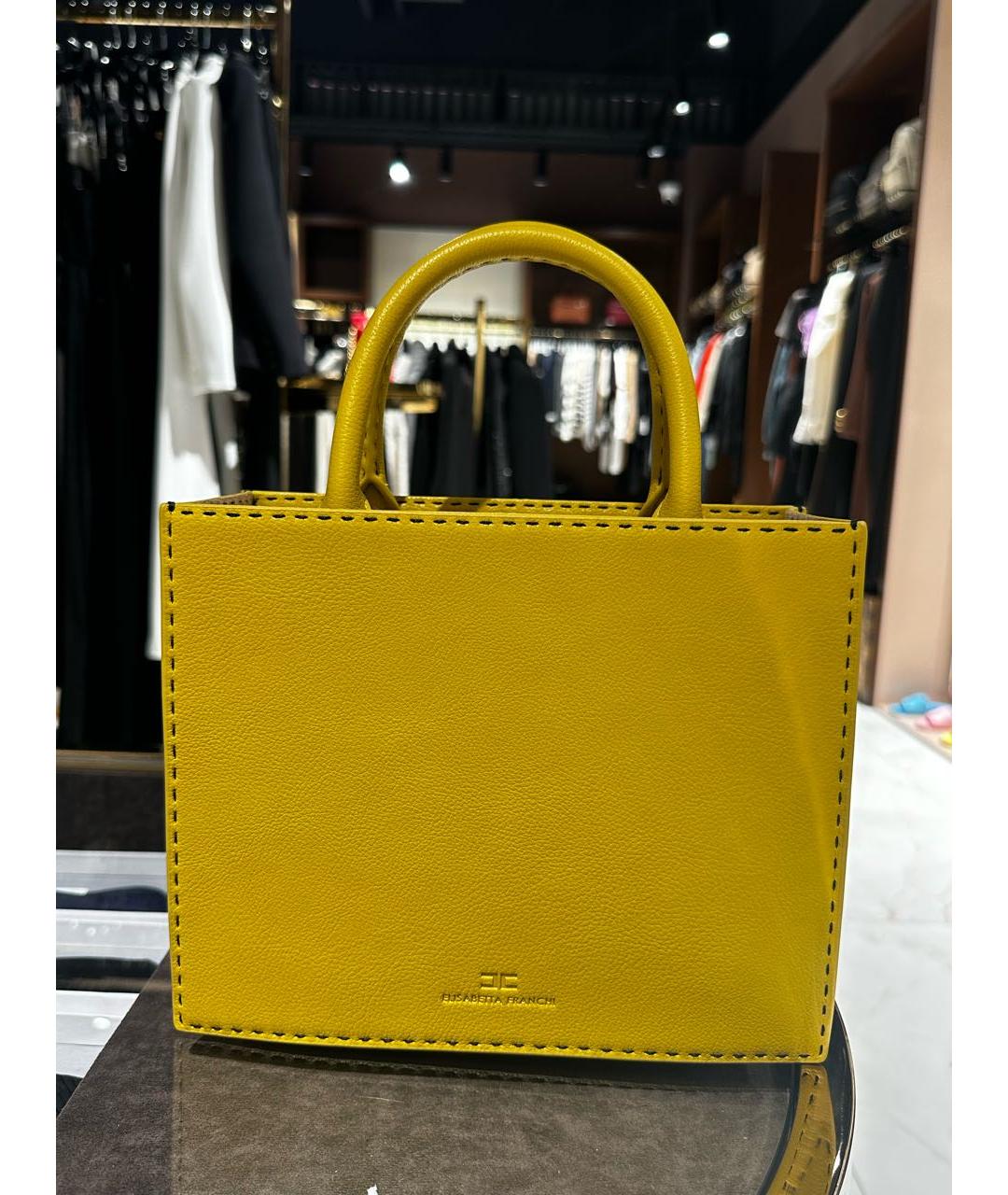 ELISABETTA FRANCHI Горчичная сумка с короткими ручками из искусственной кожи, фото 3