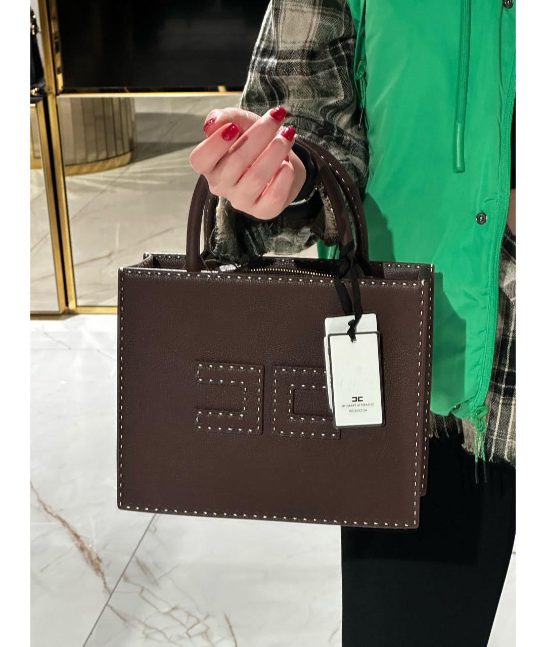 ELISABETTA FRANCHI Горчичная сумка с короткими ручками из искусственной кожи, фото 7