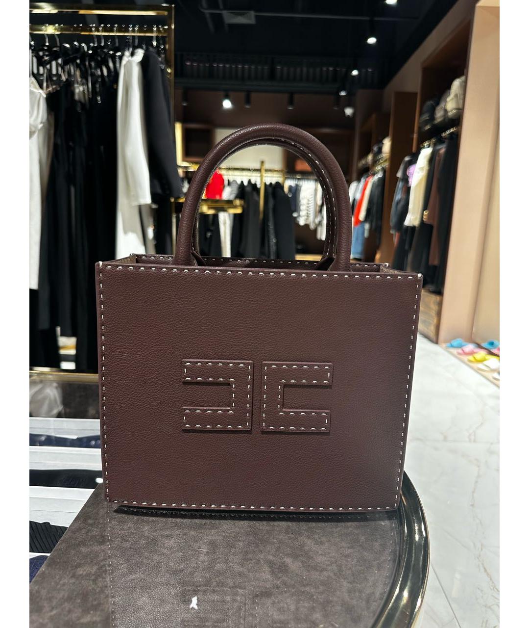 ELISABETTA FRANCHI Горчичная сумка с короткими ручками из искусственной кожи, фото 5