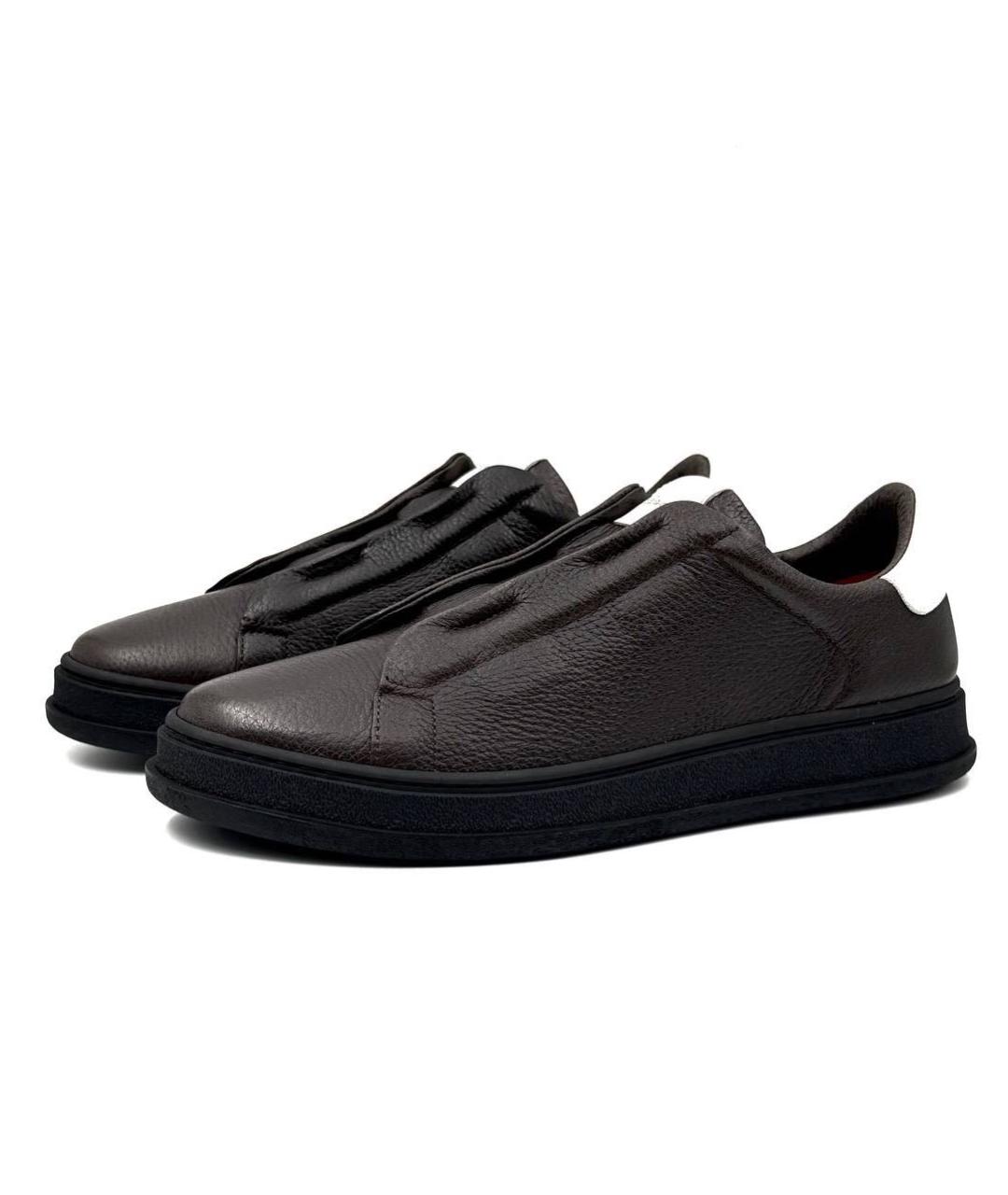 KITON Черные кожаные низкие кроссовки / кеды, фото 3