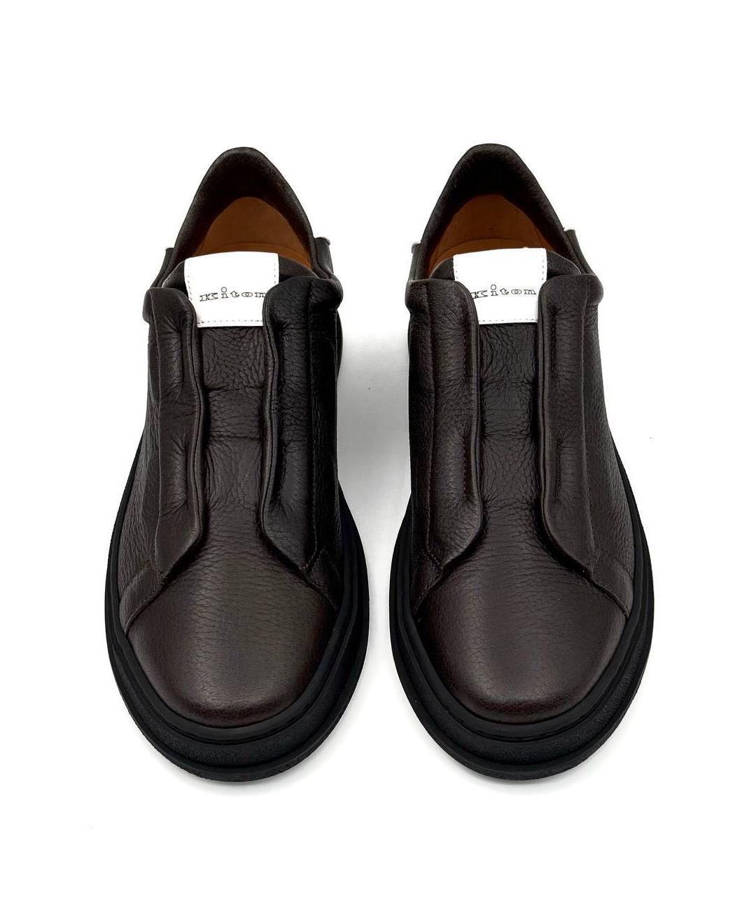 KITON Черные кожаные низкие кроссовки / кеды, фото 2