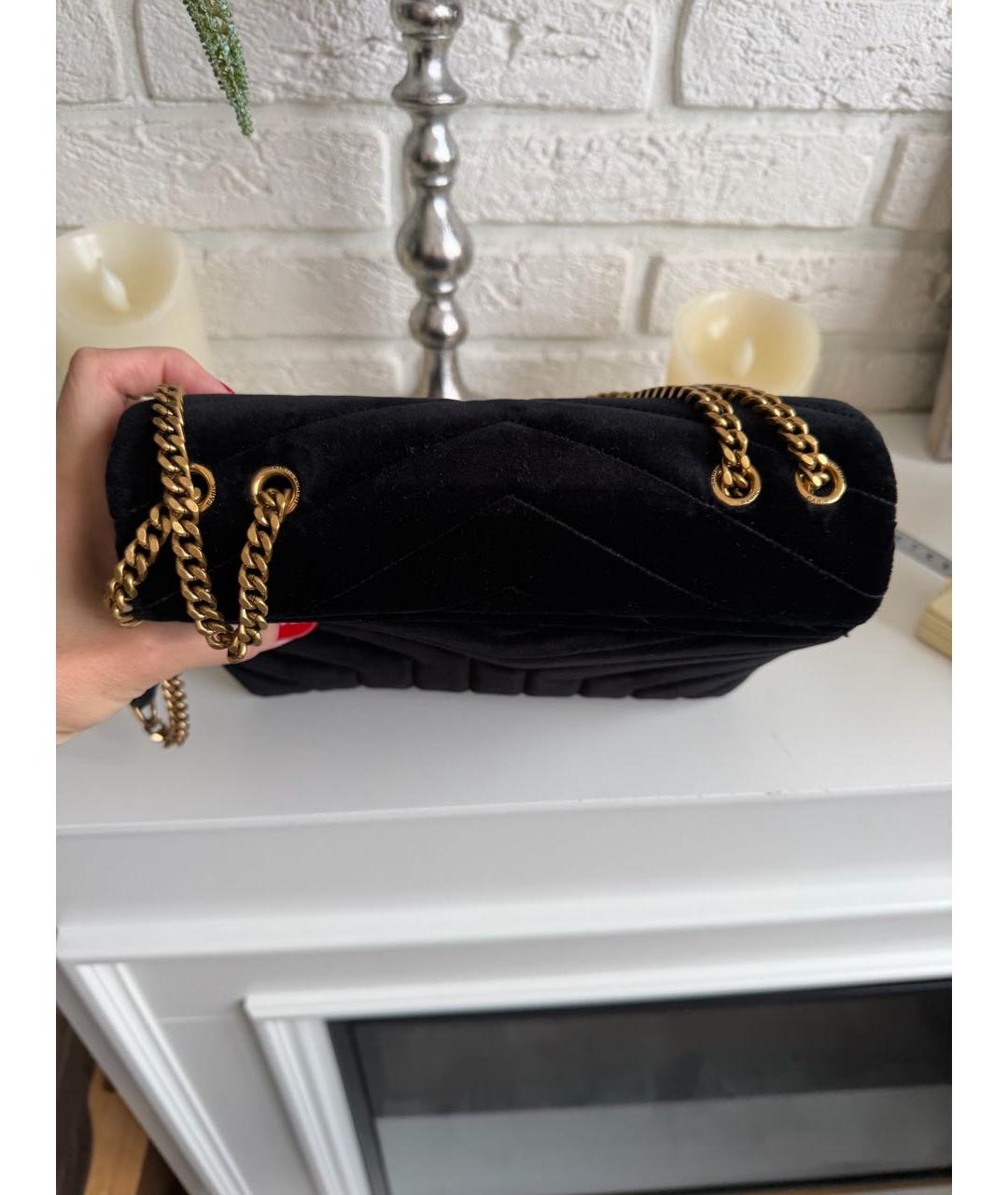 SAINT LAURENT Черная бархатная сумка через плечо, фото 4