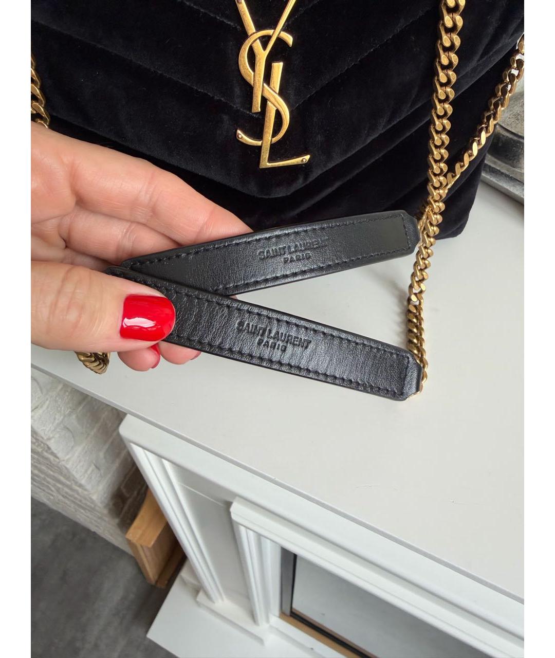 SAINT LAURENT Черная бархатная сумка через плечо, фото 2