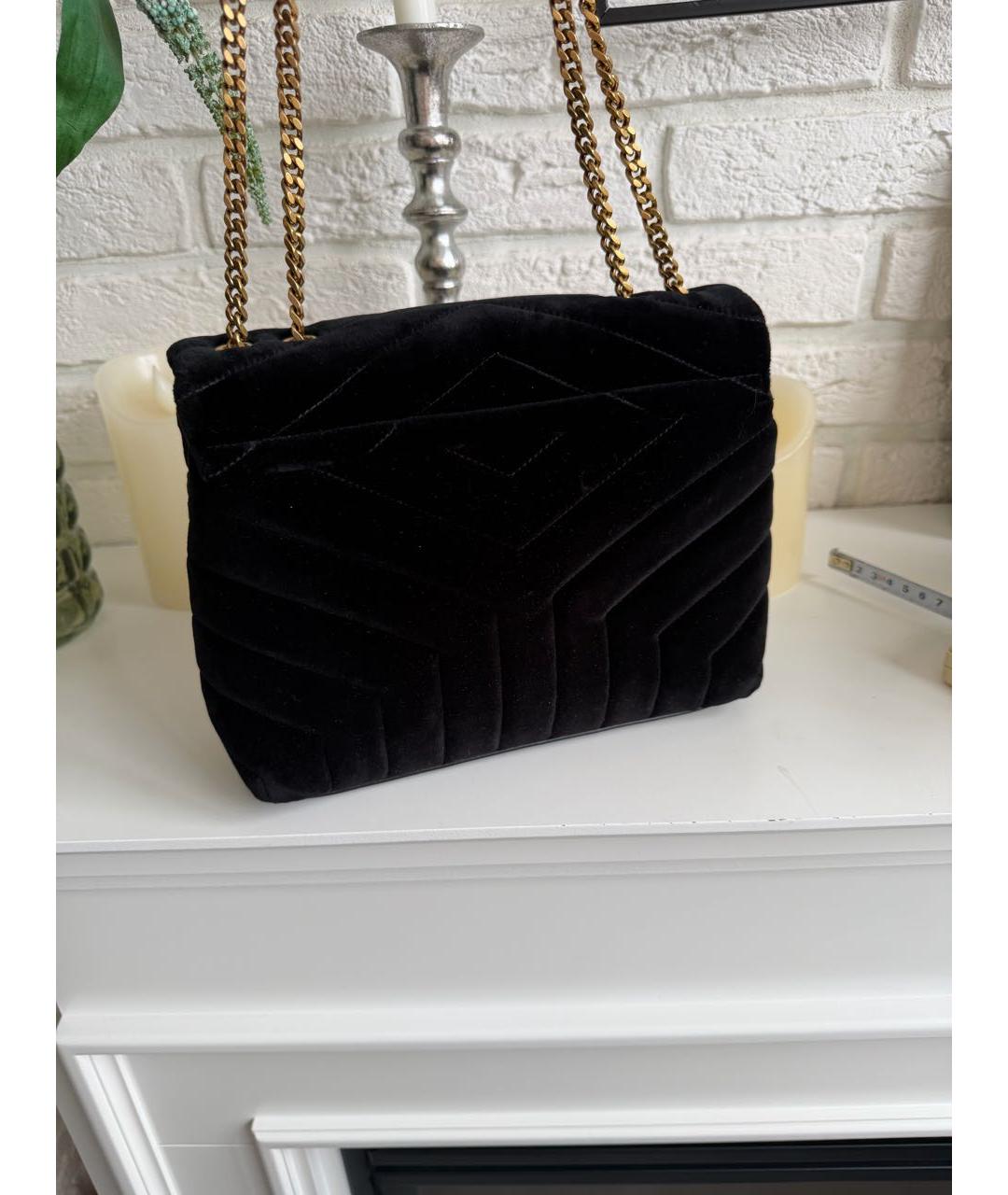 SAINT LAURENT Черная бархатная сумка через плечо, фото 3