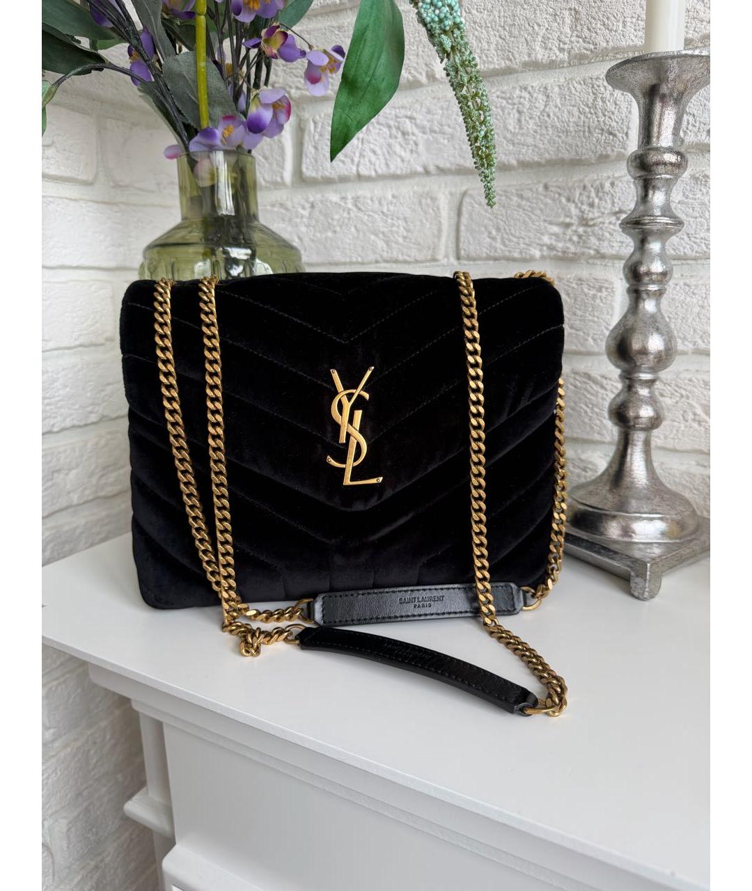 SAINT LAURENT Черная бархатная сумка через плечо, фото 9