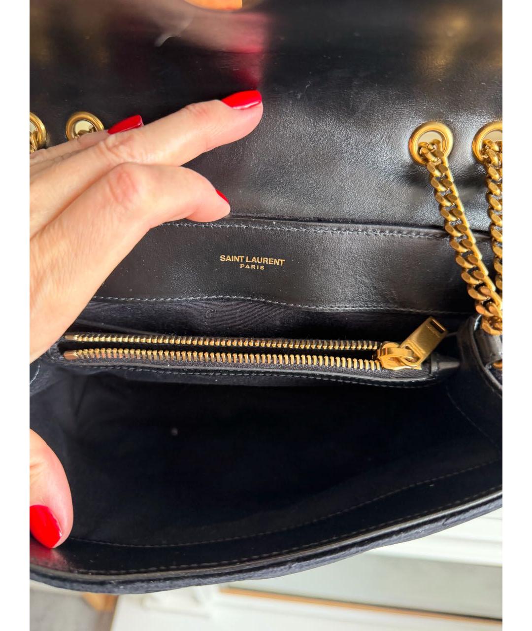 SAINT LAURENT Черная бархатная сумка через плечо, фото 7