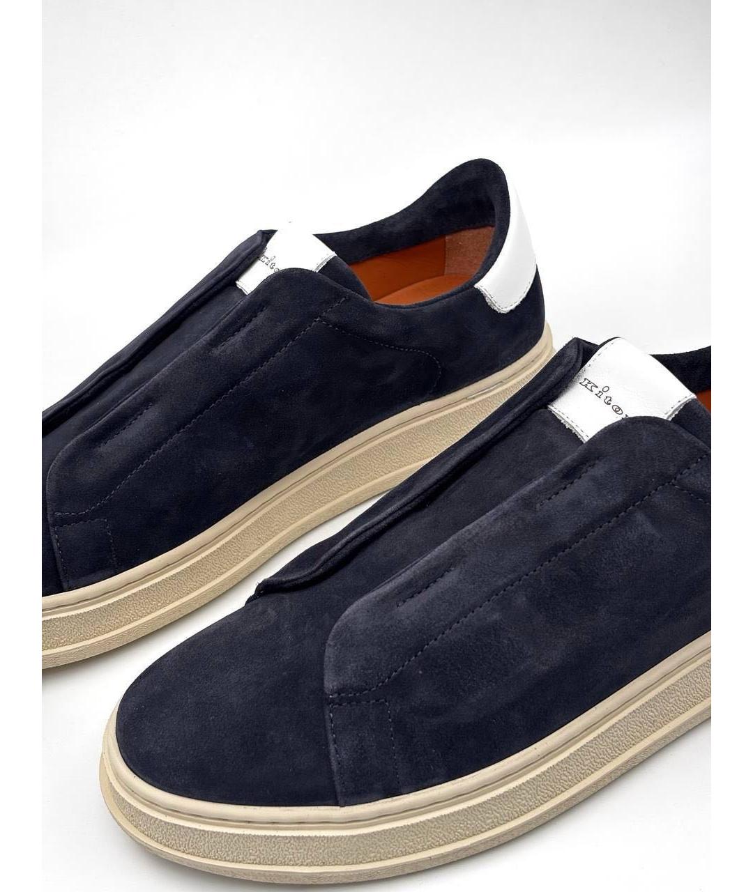 KITON Темно-синие замшевые низкие кроссовки / кеды, фото 3