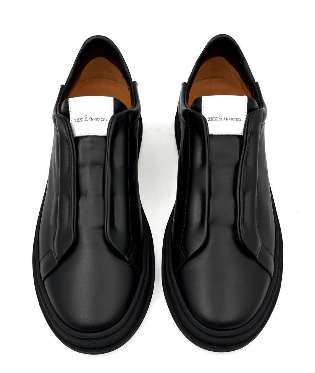 KITON Черные кожаные низкие кроссовки / кеды, фото 2