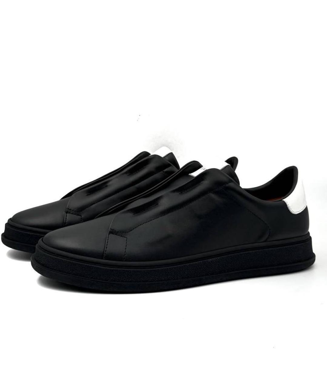 KITON Черные кожаные низкие кроссовки / кеды, фото 3