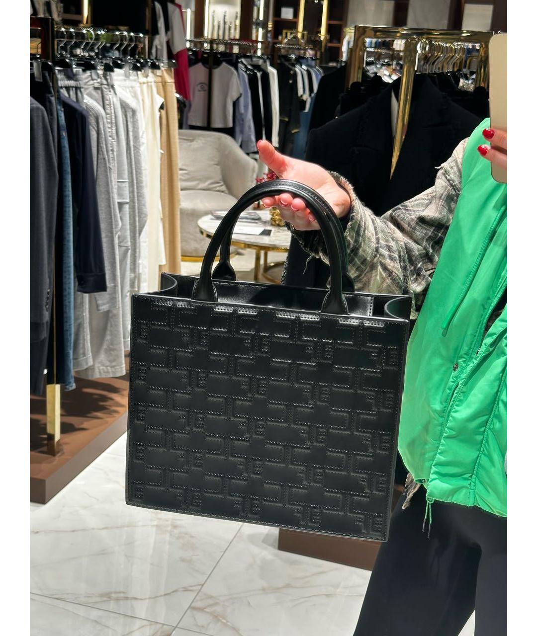 ELISABETTA FRANCHI Черная сумка с короткими ручками из искусственной кожи, фото 3