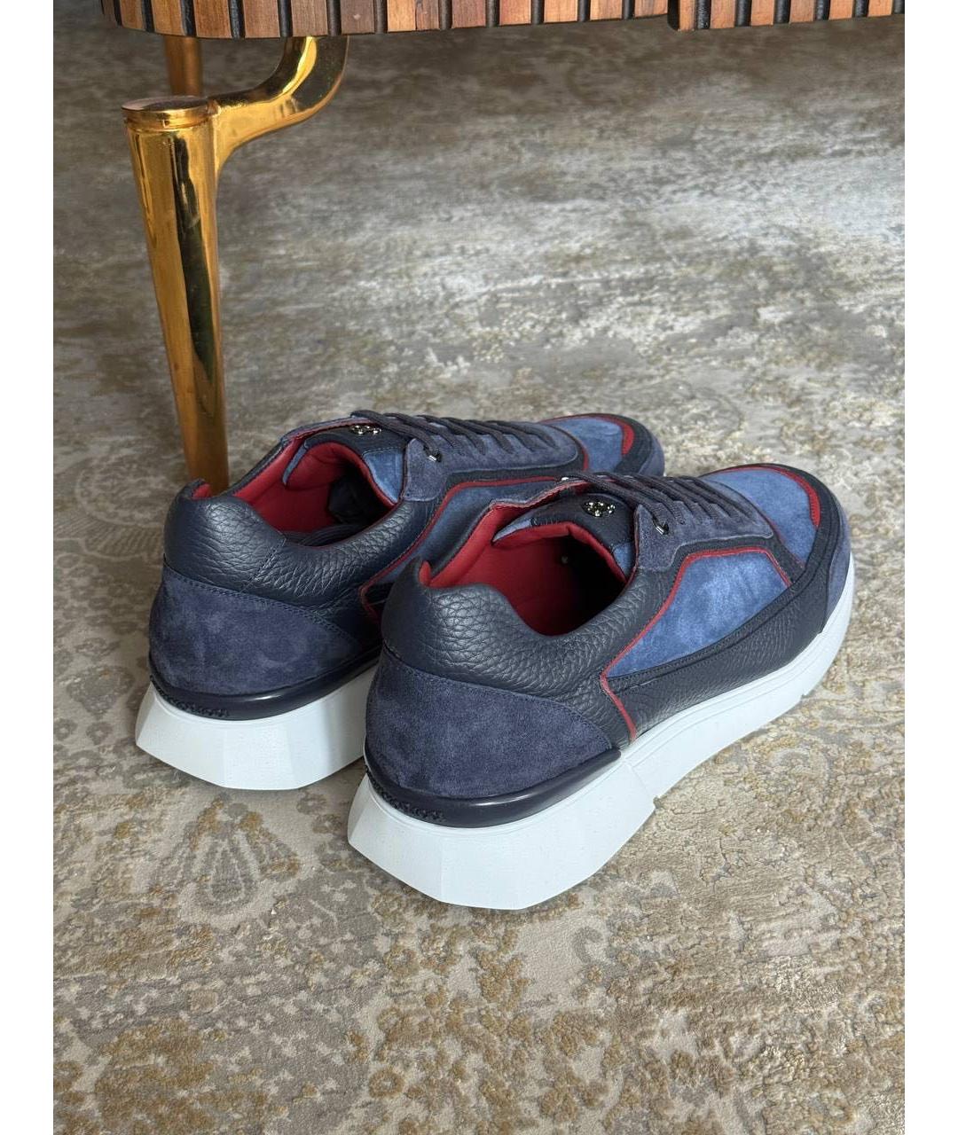 STEFANO RICCI Темно-синие замшевые низкие кроссовки / кеды, фото 4