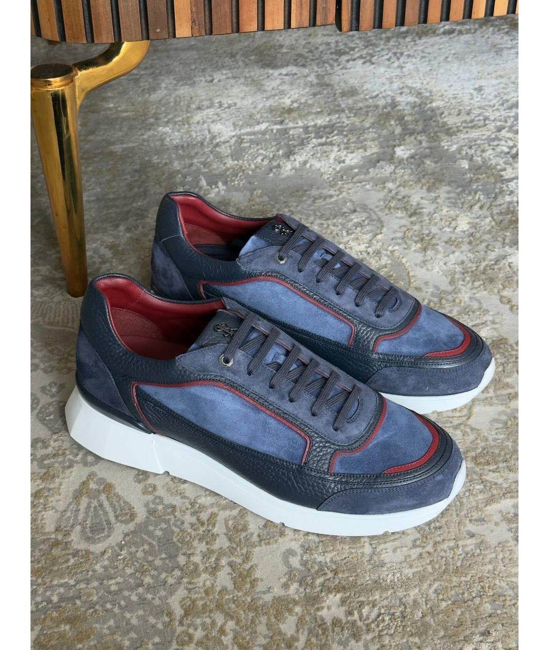 STEFANO RICCI Темно-синие замшевые низкие кроссовки / кеды, фото 2