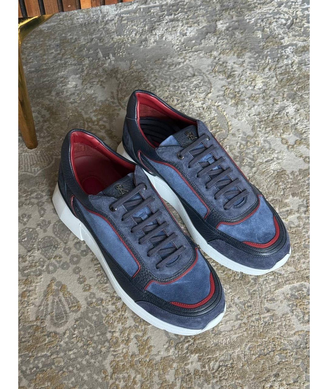 STEFANO RICCI Темно-синие замшевые низкие кроссовки / кеды, фото 3