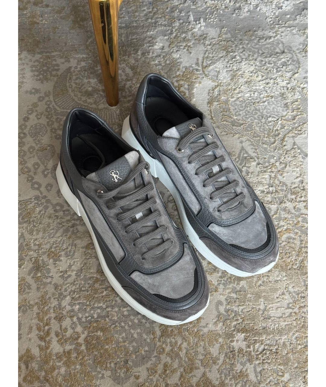 STEFANO RICCI Антрацитовые замшевые низкие кроссовки / кеды, фото 3