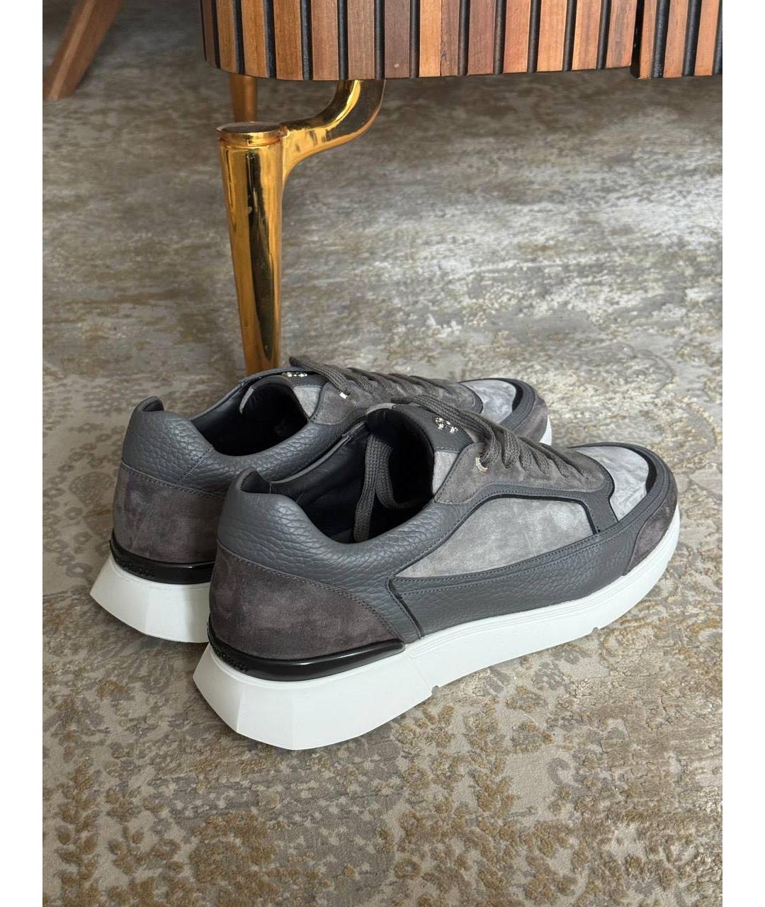 STEFANO RICCI Антрацитовые замшевые низкие кроссовки / кеды, фото 4